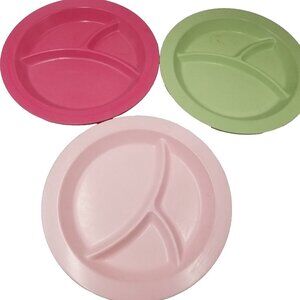 Pottery Barn Kids Plates Pink Green Melamine Divided Plate Round Sections Lot 3